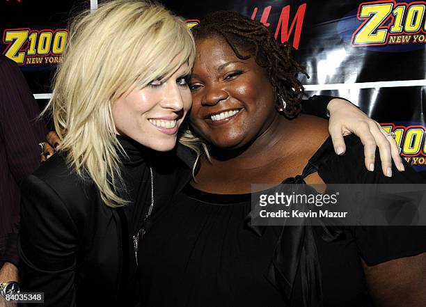 Natasha Bedingfield and Shelley Wade pose backstage during Z100's Jingle Ball 2008 Presented by H&M at Madison Square Garden on December 12, 2008 in...