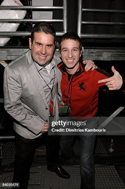 S Skeery Jones and Phil Kross pose backstage during Z100's Jingle Ball 2008 Presented by H&M at Madison Square Garden on December 12, 2008 in New...