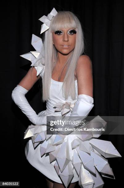 Singer Lady GaGa poses backstage during Z100's Jingle Ball 2008 Presented by H&M at Madison Square Garden on December 12, 2008 in New York City....