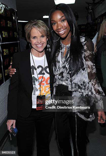 Personality Katie Couric and singer Brandy pose backstage during Z100's Jingle Ball 2008 Presented by H&M at Madison Square Garden on December 12,...