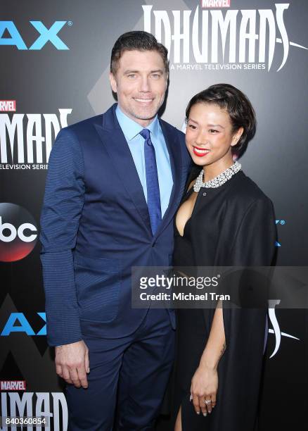 Anson Mount and Darah Trang arrive at the Los Angeles premiere of ABC and Marvel's "Inhumans" held at Universal CityWalk on August 28, 2017 in...