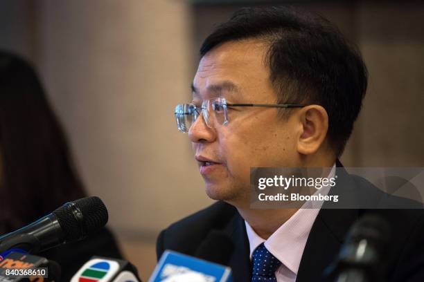 Billionaire Wang Chuanfu, chairman of BYD Co., speaks during a news conference in Hong Kong, China, on Tuesday, Aug. 29, 2017. China's plan to wean...