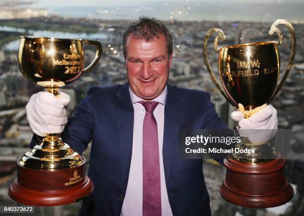 Trainer Darren Weir poses during the Melbourne Cup & Caulfield Cup Nominations Announcement at Eureka Tower on August 29, 2017 in Melbourne,...