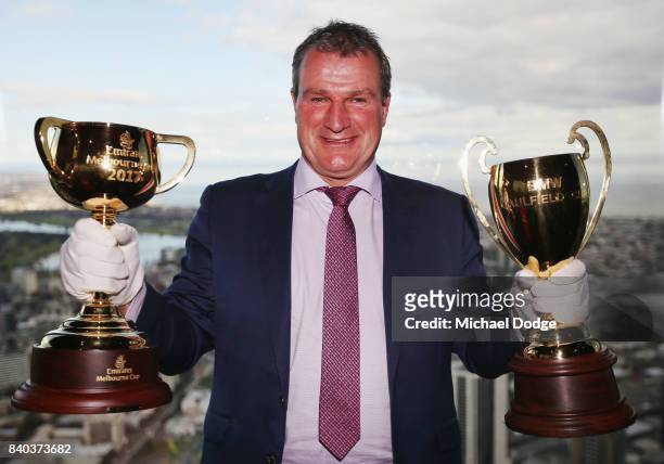 Trainer Darren Weir poses during the Melbourne Cup & Caulfield Cup Nominations Announcement at Eureka Tower on August 29, 2017 in Melbourne,...