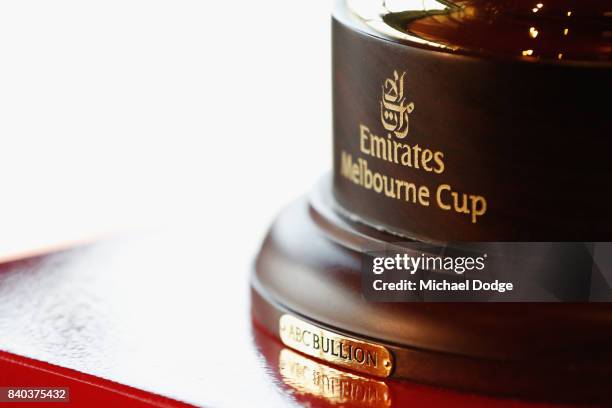 The Melbourne Cup is seen during the Melbourne Cup & Caulfield Cup Nominations Announcement at Eureka Tower on August 29, 2017 in Melbourne,...