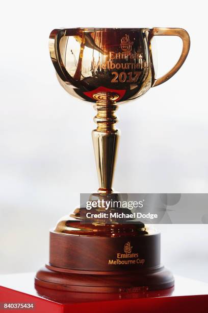 The Melbourne Cup is seen during the Melbourne Cup & Caulfield Cup Nominations Announcement at Eureka Tower on August 29, 2017 in Melbourne,...