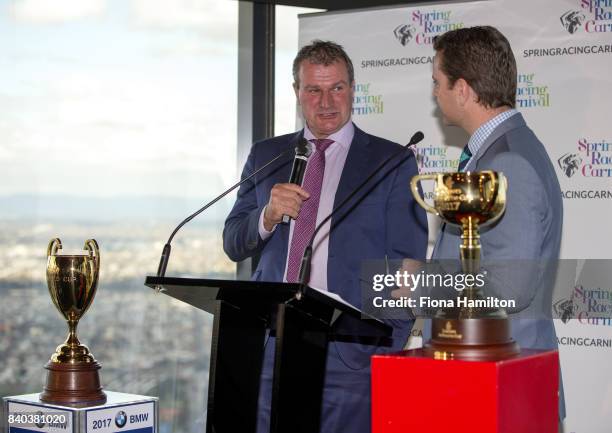 Darren Weir, Melbourne Cup-winning trainer and Michael Felgate at Eureka Tower on August 29, 2017 in Melbourne, Australia.