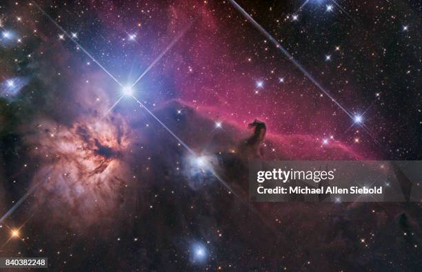 horsehead and flame nebulae - nebulosa imagens e fotografias de stock