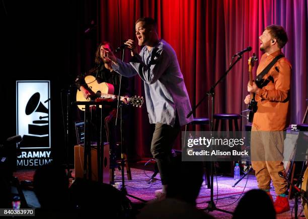 Rock Band Imagine Dragons perform during The Drop: Imagine Dragons at The GRAMMY Museum on August 28, 2017 in Los Angeles, California.