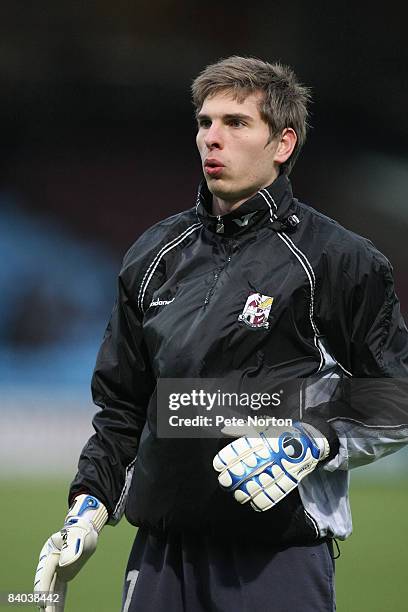Ron-Robert Zieler of Northampton Town warms up prior to the Coca Cola League One Match between Scunthorpe United and Northampton Town at Glanford...