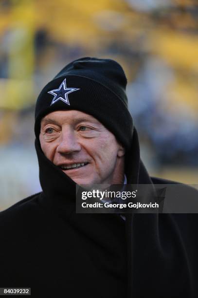 Team owner Jerry Jones of the Dallas Cowboys looks on from the sideline before a game against the Pittsburgh Steelers at Heinz Field on December 7,...