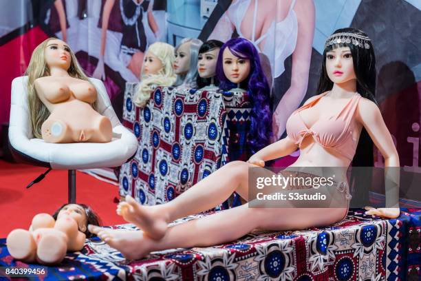 Adult silicon made sex dolls are displayed during the Asia Adult Expo 2017 at the Hong Kong Convention and Exhibition Centre on 29 August 2017 in...