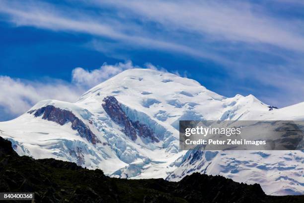 the mont blanc, the highest mountain in the alps and in europe - mont blanc massif stock pictures, royalty-free photos & images