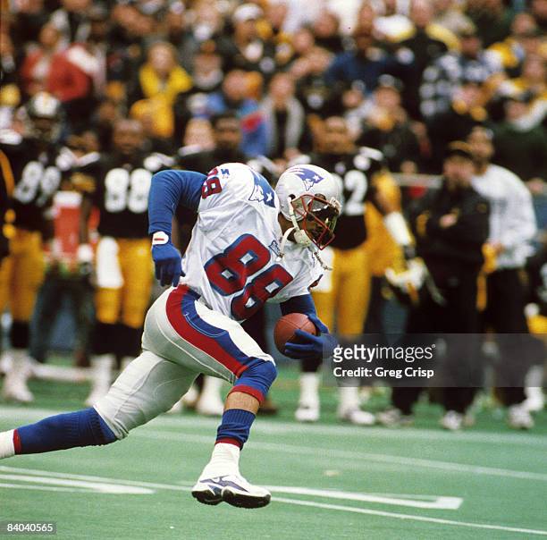 New England Patriots wide receiver Terry Glenn races upfield during the AFC Divisional Playoff, a 7-6 loss to the Pittsburgh Steelers on January 3 at...