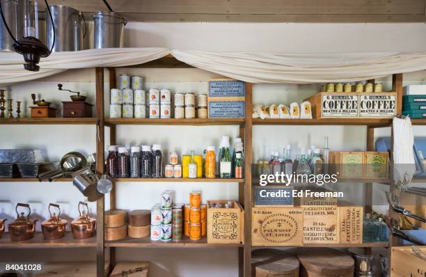 antique general store, fort laramie - antique shop stockfoto's en -beelden