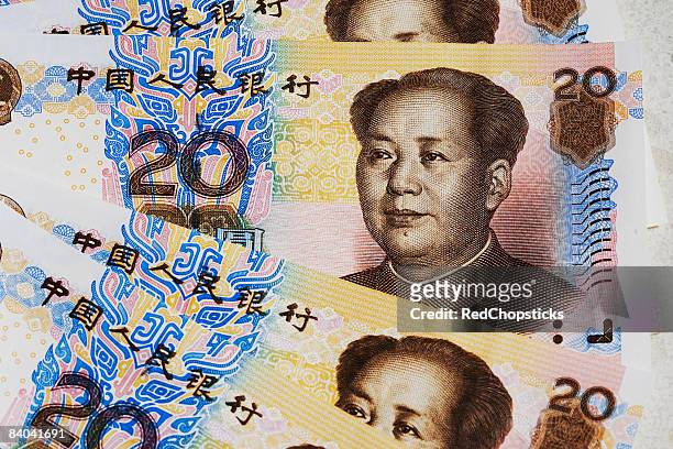 close-up of twenty yuan notes - 20 yuan note stock pictures, royalty-free photos & images