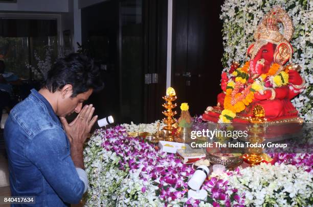 Sonu Sood along with his family during the Ganesh Chaturthi at his residence in Mumbai.