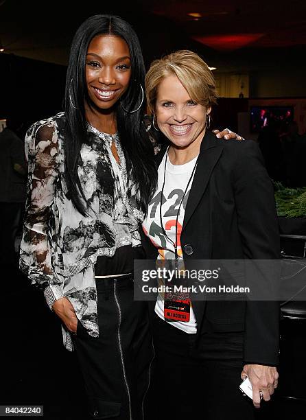 Singer Brandy and TV personality Katie Couric attend Z100's Jingle Ball 2008 Artist Gift Lounge By On 3 Productions at Madison Square Garden on...