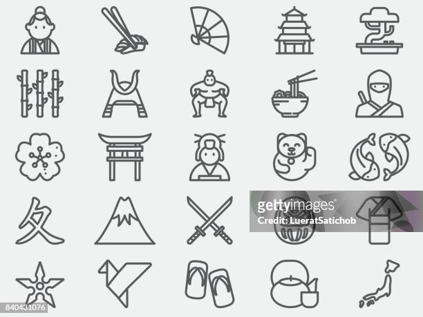 ancient japan line icons - japan stock illustrations