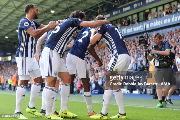 Jay Rodriguez of West Bromwich Albion celebrates after scoring a goal to make it 1-0 during the Premier League match between West Bromwich Albion and...