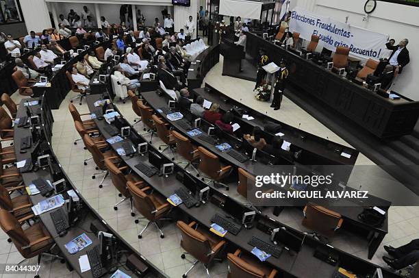 The President of the National Assembly of Nicaragua Rene Nunez , member of the Sandinista National Liberation Front, delivers a speech on December 15...