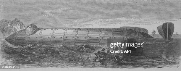 Le sous-marin USS Alligator, le premier sous-marin de la marine américaine, conçu par Brutus de Villeroi, en 1861 à Philadelphie, Etats-Unis.