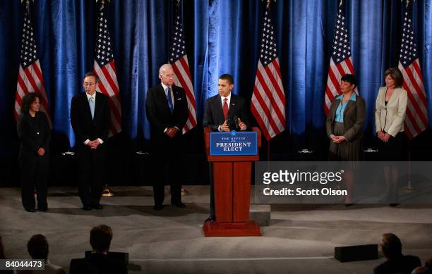 President-elect Barack Obama with Vice President-elect Joe Biden introduces his administration�s energy and environmental team including Nancy...