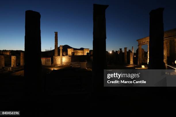 The excavations of Pompeii at night during the inauguration, at the archaeological site, of the path of lights for night-time visits. A project of...