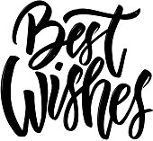 Best wishes. Hand drawn lettering phrase isolated in golden style on dark background.