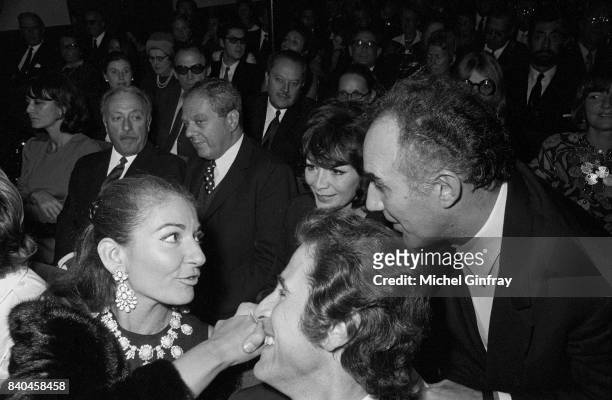 The Greek Opera singer Maria Callas with the socialite Jacques Chazot , the french actor Michel Piccoli and the french actress and singer Juliette...