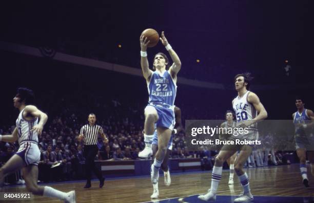 College Basketball: ACC Tournament, North Carolina George Karl in action, layup vs Duke, Greensboro, NC 3/10/1972