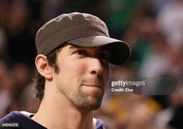 Michael Phelps attends the Boston Celtics versus the Utah Jazz game on December 15, 2008 at TD Banknorth Garden in Boston, Massachusetts. The Celtics...