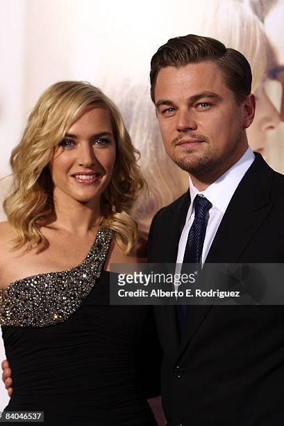 Actress Kate Winslet and actor Leonardo DiCaprio arrive at Paramount Vantage's Los Angeles premiere of "Revolutionary Road" held at Mann Village...