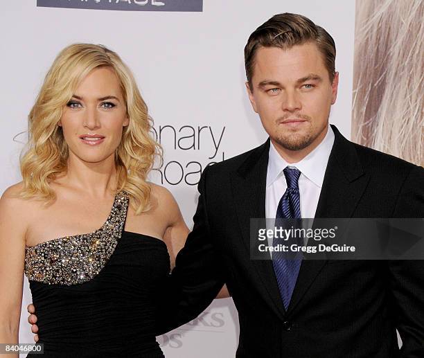 Actor Leonardo DiCaprio and Actress Kate Winslet arrive at the Los Angeles Premiere of "Revolutionary Road" at the Mann Village Theater on December...