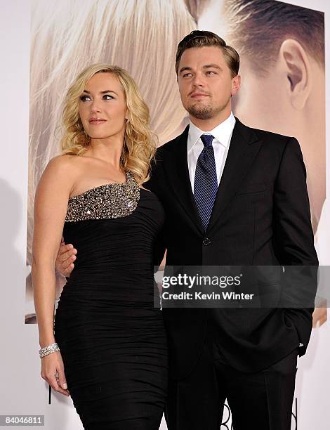 Actress Kate Winslet and actor Leonardo DiCaprio arrive at Paramount Vantage's Los Angeles premiere of "Revolutionary Road" held at Mann Village...