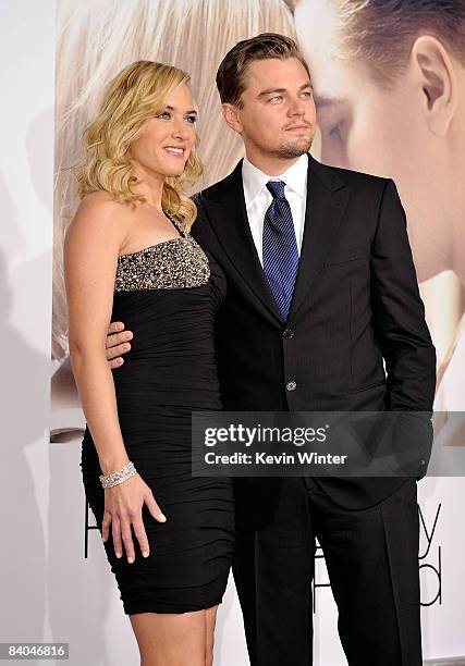 Actress Kate Winslet and actor Leonardo DiCaprio arrive at Paramount Vantage's Los Angeles premiere of "Revolutionary Road" held at Mann Village...