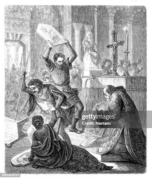 byzantine iconoclastic, 8th and 9th century - altar stock illustrations