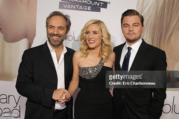 Director Sam Mendes, Kate Winslet and Leonardo DiCaprio at the World Premiere of Dreamworks Pictures and Paramount Vantage 'Revolutionary Road' on...