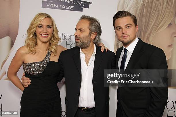 Kate Winslet, Director Sam Mendes and Leonardo DiCaprio at the World Premiere of Dreamworks Pictures and Paramount Vantage 'Revolutionary Road' on...