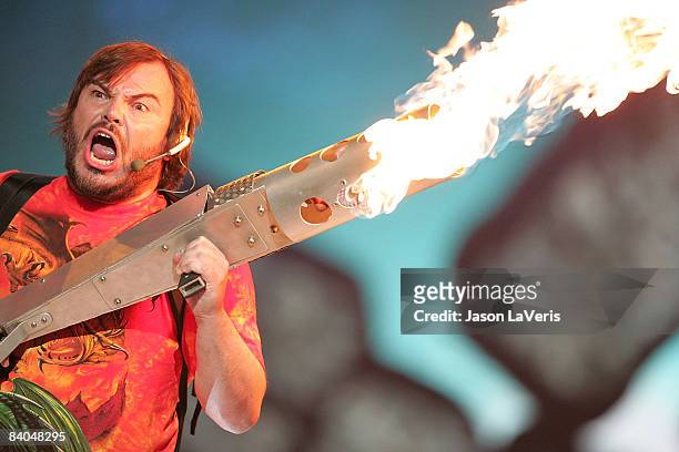 Host Jack Black performs on stage at Spike TV's 2008 "Video Game Awards" at Sony Picture Studios on December 14, 2008 in Culver City, California.