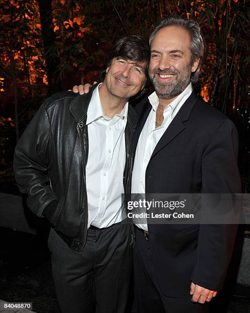 Directo Sam Mendes and composer Thomas Newman attends the after party of the Los Angeles premiere of "Revolutionary Road" at the Mann Village Theater...