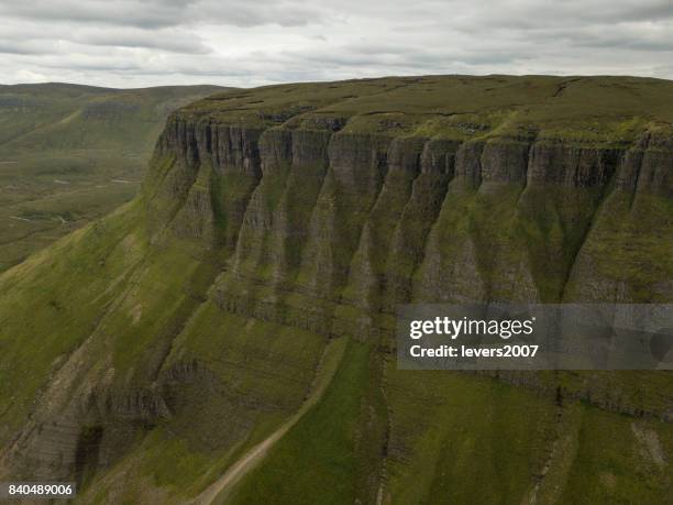 elevated view of benbulben mountain range, co. sligo, ireland. - sligo stock pictures, royalty-free photos & images