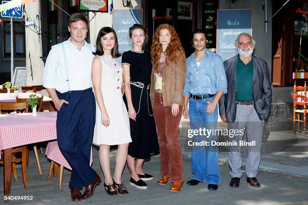 Christoph Letkowsk, Silvia Busuioc, Natalia Belitski, Marleen Lohse, Kostja Ullmann and Alessandro Bressanello poses during the set visit of the ZDF...