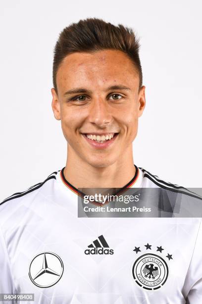 Dominik Franke poses during the team presentation of the German U20 national football team on August 29, 2017 in Herzogenaurach, Germany.