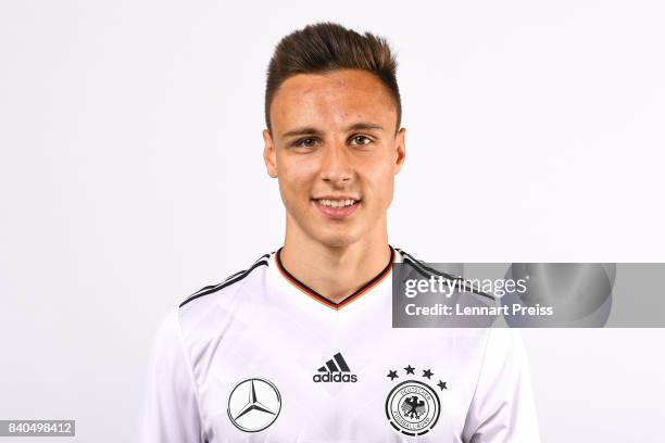 Dominik Franke poses during the team presentation of the German U20 national football team on August 29, 2017 in Herzogenaurach, Germany.