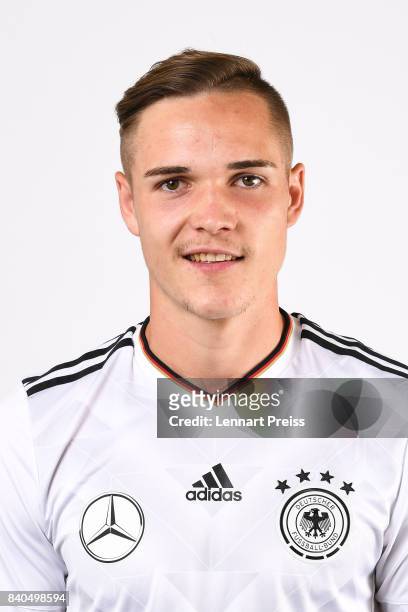 Florian Mayer poses during the team presentation of the German U20 national football team on August 29, 2017 in Herzogenaurach, Germany.