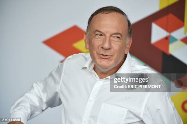 French employer federation Medef head Pierre Gattaz arrives to deliver his opening speech at the Medef summer University 2017 meeting in...