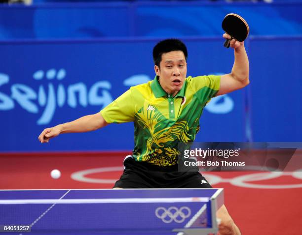 Ko Lai Chak of Hong Kong plays a shot in the Quarter Final of the Men's Singles Table Tennis event against Wang Hao of China held at the Peking...