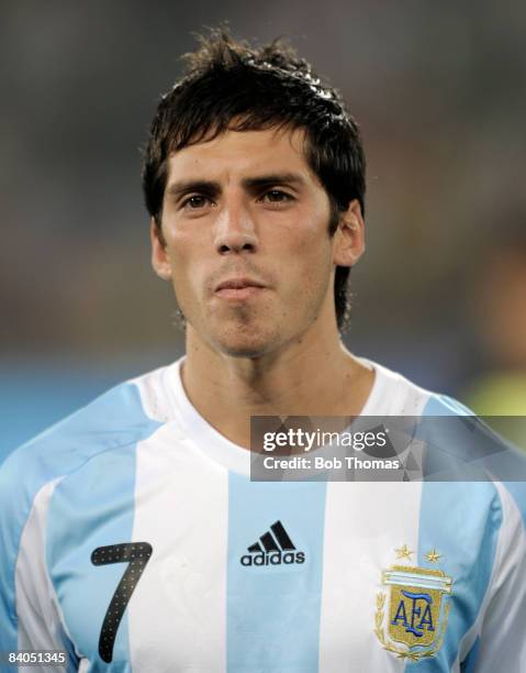 Jose Sosa of Argentina during the Men's First Round Group A match between Argentina and Serbia at the Workers' Stadium on Day 5 of the Beijing 2008...