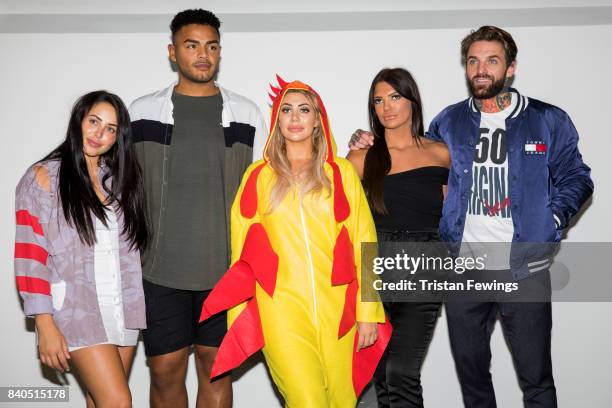 Marnie Simpson, Nathan Henry, Chloe Ferry, Abbie Holborn and Aaron Chalmers attend the Geordie Shore series 15 premiere photocall at MTV London on...